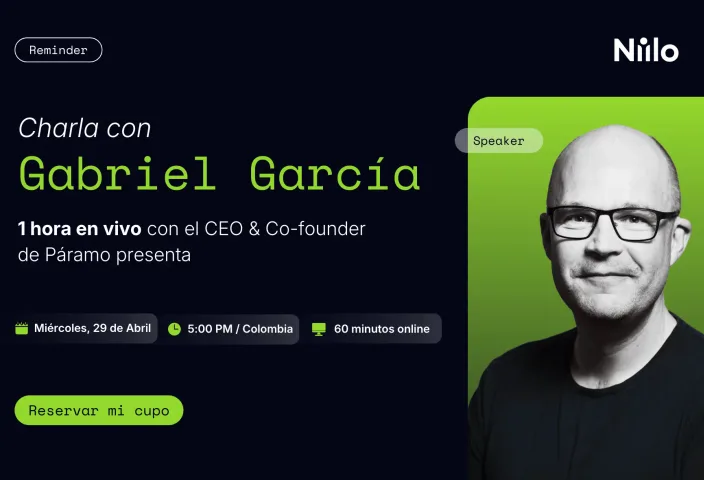 Recordatorio de webinar de Niilo con tarjeta de speaker